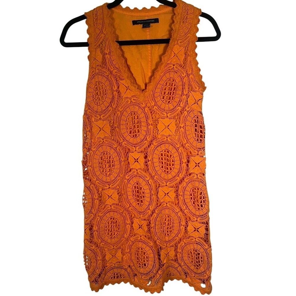 French Connection‎ Dress Orange Lace Sleeveless Sheath Euro Summer Crochet Boho